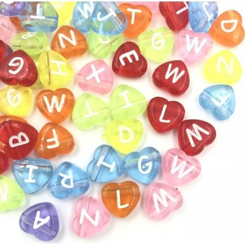 DIY 200PCS Transparent Heart Mixed Acrylic Letter/ Alphabet Spacer Beads 11mm