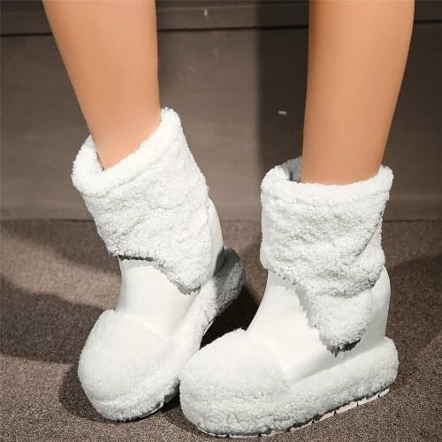 2021 Women Genuine Leather Wedges High Heel Snow Boots Female High Top Winter Fashion Sneakers Warm Fur Platform Oxfords Shoes