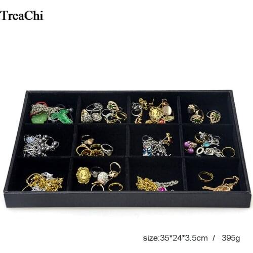 35*24*3.5Cm New 12Grid Jewelry Display Case Black Velvet Pendant Earring Display Box Velvet Bracelet Ring Storage Organizer Tray
