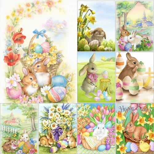 5D Diamond Painting Easter Rabbit Egg Full Drill Diamond Embroidery Mosaic Cross Stitch Arts Craft Easter Bunny Gift Decoration