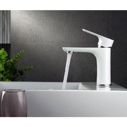 White or black short wash basin faucet mixer water, Baking varnish basin faucet hot and cold, Copper bathroom sink basin faucet
