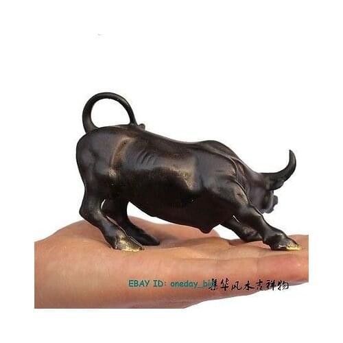 Free shipping Big Large Small Wall Street Bronze Fierce Bull OX Statue 4.5"L A black Decoration 100% Brass Bronze 25% off