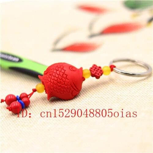 Tiger Key Buckle Chinese Natural Red Organic Cinnabar Pixiu Amulet Keychain Charm Jewellery Fashion Hand-Carved Woman Gifts