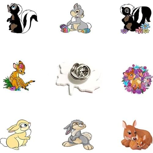 Disney Little Skunk Flower And Bunny Thornp And Bambi Pattern Epoxy Acrylic Lapel Pin Fashion Jewelry Gift For Friends Party