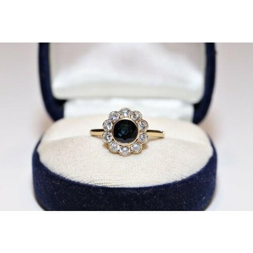 PERFECT OLD VINTAGE 18K GOLD NATURAL DIAMOND AND SAPPHIRE DECORATED PRETTY RING