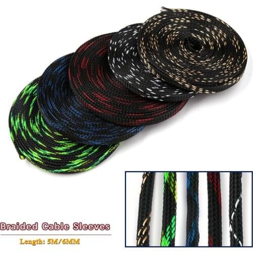 Insulation Braided Sleeves 6mm Tight PET Expandable 5M Cable Sleeves Wire Gland Cables High Density Protection