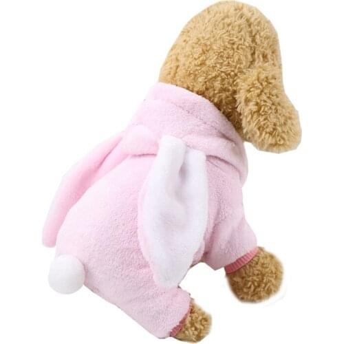 Coral Fleece Dog Hoodies Cute Pet Doggy Clothes With Two Rabbit Ear Dog Jumpsuit Pajamas