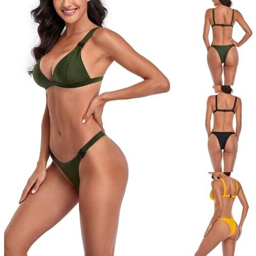 Swimsuit Women Solid Color Sexy Triangle Clasp Split Body Swimsuit Bikini 2021 Girl Swimwear Summer Bathing Suit Women
