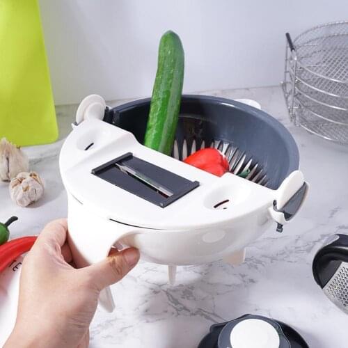 9 In 1 Multifunctional Rotate Vegetable Cutter And Slicer Fruit Grater With Drain Basket Large Container Kitchen Gadgets