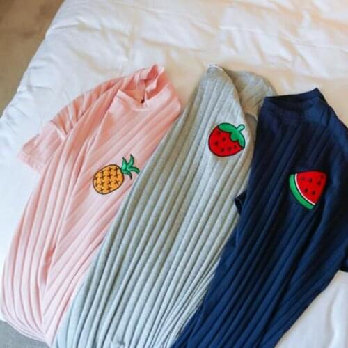 Korean high quality nightdress women fruit print cotton nightgowns womens short sleeve nightshirt casual loose long night dress