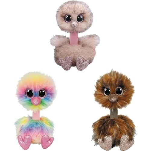 New 15cm Ty Big Eyes Beanie Plush Animal Doll Cute Colorful Brown Ostrich Collectible Toy Boy And Girl Christmas Birthday Gifts