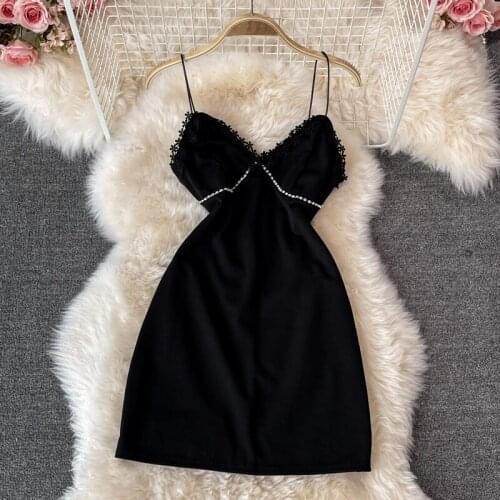 2021 summer new fashion western style chain sling skirt little black dress slim and thin Hepburn style bag hip dress