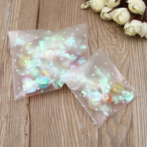 100pcs/set White Dots Plastic Christmas Gift Bag Transparent Frosted OPP Birthday Party Wedding Cookie Candy Packaging Bag
