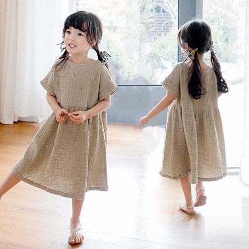 Girls dresses 2019 summer teenage princess clothing cotton linen short sleeve casual teens dress kids clothes 4 6 8 10 12 14 Y