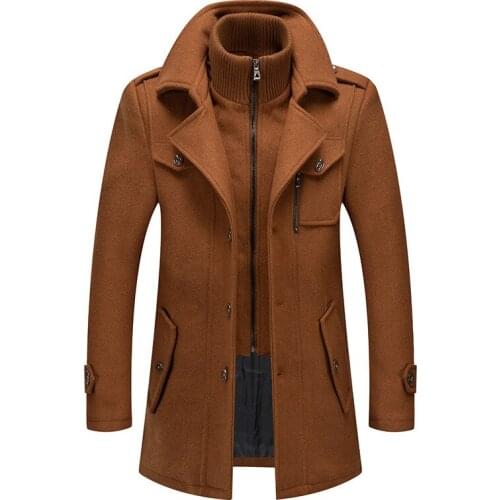 Woolen Coat Windbreaker Mens 2021 Solid Color Double Lapel Collar Jacket Mens Slim Fit Windbreak Long Outwear Men Winter Coats