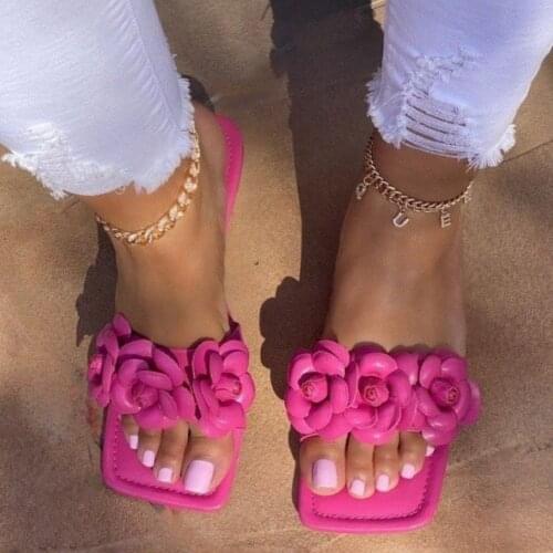 Summer Womens Slippers Square Toe Floral Flat Casual Shoes Ladies Flip Flops Beach Sandals Slipper Female Outdoor Slippers