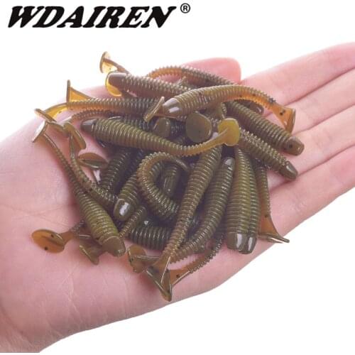 50pcs/Lot Worm Soft Bait 5cm 0.8g Jighead Silicone Spinning Fishing Lures Saltwater Freshwater Bass Artificial Swimbait Tackle