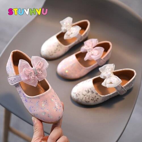Toddler Girls Shoes Leather Kids Flats Spring and Autumn New Rhinestone Bow Party Wedding Girls Princess Shoes Dance Child Shoe