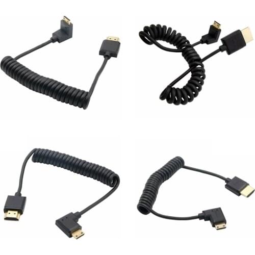 OD 3.2mm Super Soft Thin HDMI-compatible male to Mini -HDMI male stretch Spring Cable 2k 4k hd @60hz Light-weight Portable 1.2m