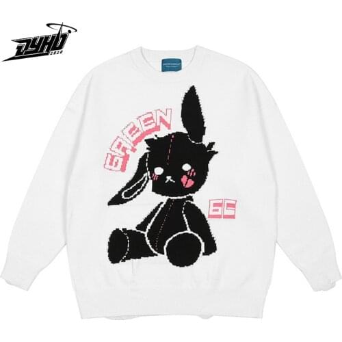 Hip Hop knitted Sweater Men Women Sad Rabbit Oversized Pullover 2021 Autumn Streetwear Fashion Loose Knitted Sweater Cotton Hole