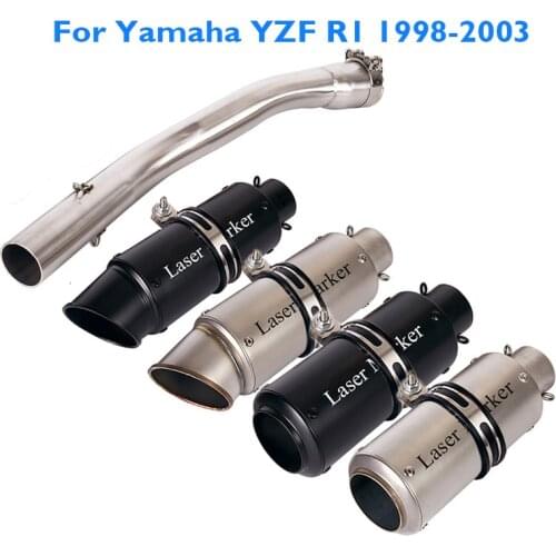 Motorcycle Slip on R1 Exhaust Muffler Silencer Escape Link Tube Connect Pipe for Yamaha YZF R1 1998 1999 2000 2001 2002 2003