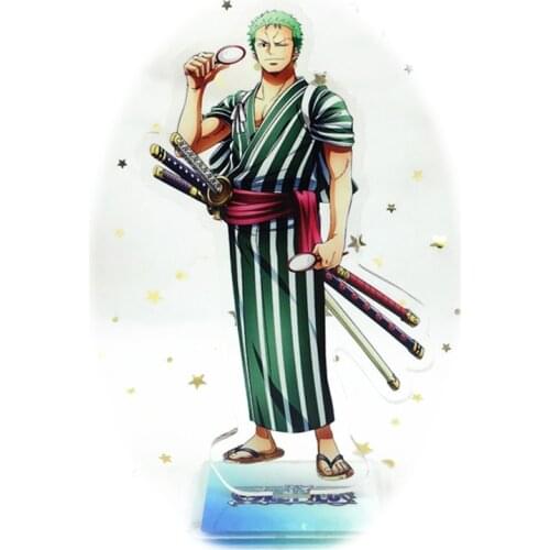 Japanese Anime One Piece Big Acrylic Figure Cosplay Roronoa Zoro Printed Green Hair Swordman Stand Model Toys Kawaii Accessories
