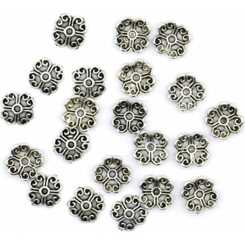 200pcs/lot Zinc Alloy Metal Bead Caps 8mm Tibetan Silver Plated Flower Beads End Caps Charms For Jewelry Findings