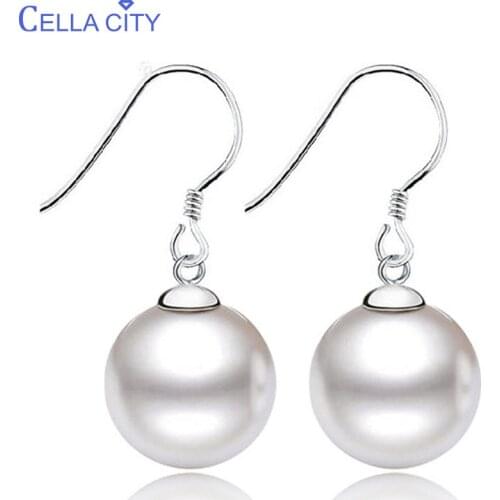 Cellacity White Pink Silver 925 Jewelry Round Shell Pearl Earrings for Women Elegant Temperament Ear drops Simple Design Dating