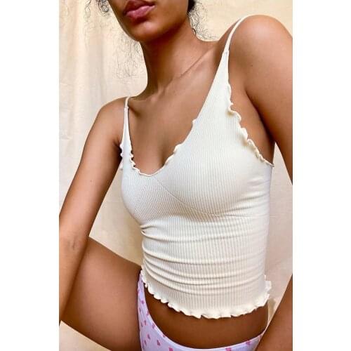 Women Lettuce Edge Cami Top With Bust Seam Detail