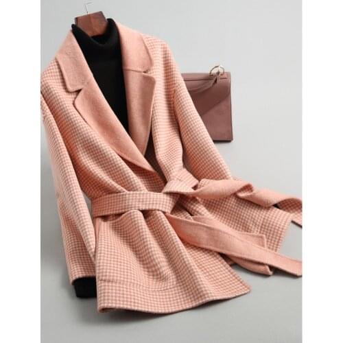 2020 New Wool Women Korean Alpaca Plaid Coat Houndstooth Jacket Fashion Woolen Ladies Coats Abrigo Mujer KQN38021 KJ2327