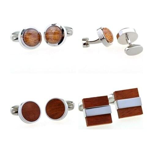 10pairs/lot Vintage Wooden Cufflinks Natural Wood Inlaid Cuff links Shirt Cuff Buttons Business Style Mens Jewelry Accessory