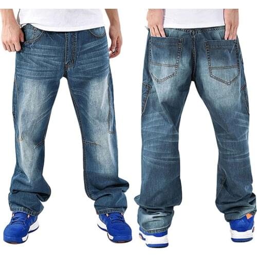 2021 Loose Men Jeans Denim Pants Straight Casual Baggy Streetwear Hip Hop Classic Brand Blue Wide Leg Trousers Size 30 - 44