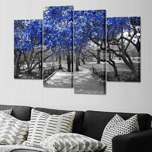 No Framed 4 Pcs Blue Blossoms Landscape Scene Wall Art Canvas Posters Pictures Paintings Home Decor for Living Room Decoration