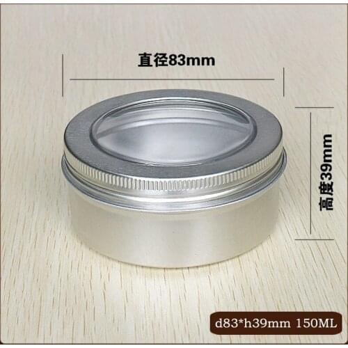 50pcs/lot 150g Aluminum Cosmetic Jar Visual Window Cap Screw Thread Cream Pot Lip Balm Mask Tin Ointment Hand Cream Box