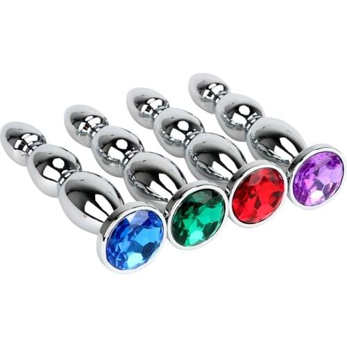 IKOKY Big Size Jewel Anal Plug Sex Toys for Women and Men Long Butt Plug Metal Anal Beads Prostate Massage Stainless Steel