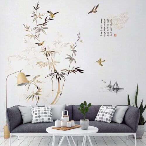 Large Wall Stickers Bamboo Ink Painting Wall Decals Living Room Bedroom Decoration Aesthetic Self Adhesive Wallpaper