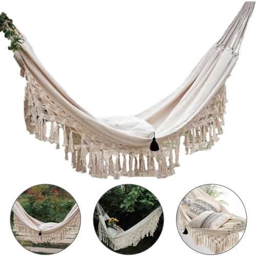 Large 2 Person Hammock Boho Style Brazilian Macrame Fringed Deluxe Double Hammock Net Swing Chair Indoor Hanging Swing delivery
