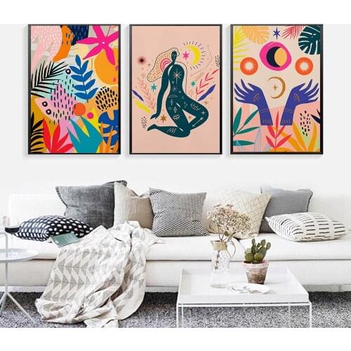 Botanical Boho Lady Woman Hand Wall Art Canvas Painting Color Abstract Plants Nordic Poster and Prints Picture Modern Home Decor