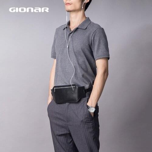 GIONAR Genuine Leather Waist Chest Bag Mens Fanny Pack with USB Earphone Port Running Sport Belt Bag