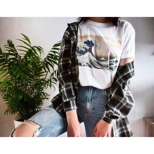 Hahayule YF 1pcs Great Wave Off Kanagawa Shirt, Art Tshirt, Old Painting, Japan Wave, Soft Grunge Aesthetic