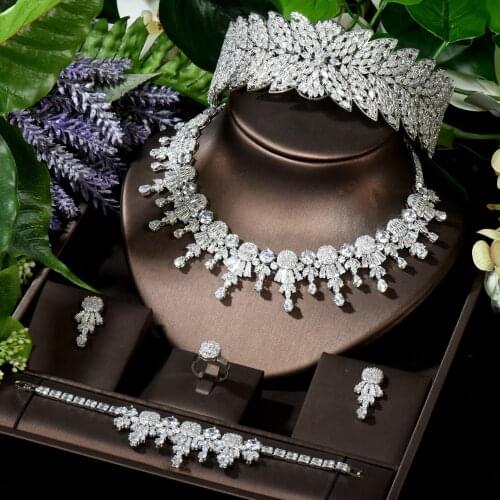 HIBRIDE Luxury Full White Gold Color CZ Dubai Nigeria Women Wedding Party Accessories Design Jewelry Sets Bijoux Femme N-1612