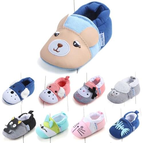 Cute Cartoon Animals Spring Autumn Cotton Flats Infant Baby Non-slip Shoes Toddler Boy Girl First Walkers for Kids 0-12 Months