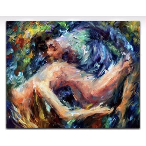 100%Handmade Palette Knife Oil Nude Painting Sexy Naked Woman and man Body Art Picture couple Canvas Painting For Room Wall Art