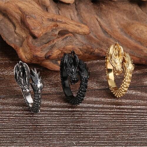 National style retro jewelry 316 stainless steel domineering dragon ring European and American mens open ring