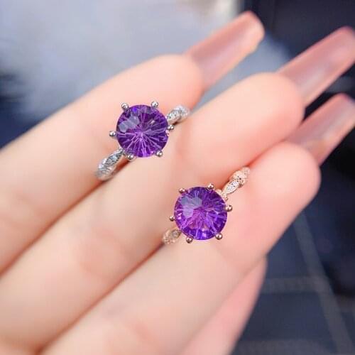 BLACK ANGEL New Firework Cut Gemstone Imitation Amethyst Ring Temperament Purple Crystal Adjustable Ring For Women Fine Jewelry