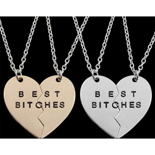 Best Bitches Necklace 2 -Pcs -set BFF Broken Heart Pendants Necklace Collares Mens And Womens Jewelry