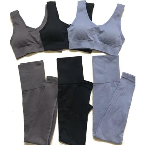 LANTECH Suits Set Women Yoga Sets Gym Fitness Power Down Pants Sportswear Leggings Padded Push-up Seamless Sports Bra