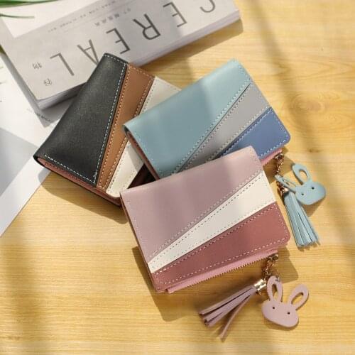 Korean Hit Color Wallets Leather Short Card Holder Women Coin Purse Clutch