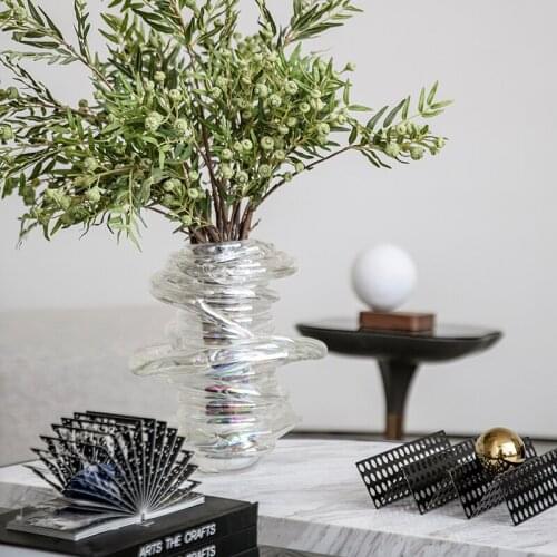 Colorful Glass Vase Flower Arrangement Transparent Decor Home Living Room Modern Creative Water Swirl Glass Ornaments Floral