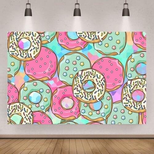 Colorful Donut Desserts Background Girls Birthday Party Backdrop Poster Home Wall Decor Banner Studio Supplies Banner